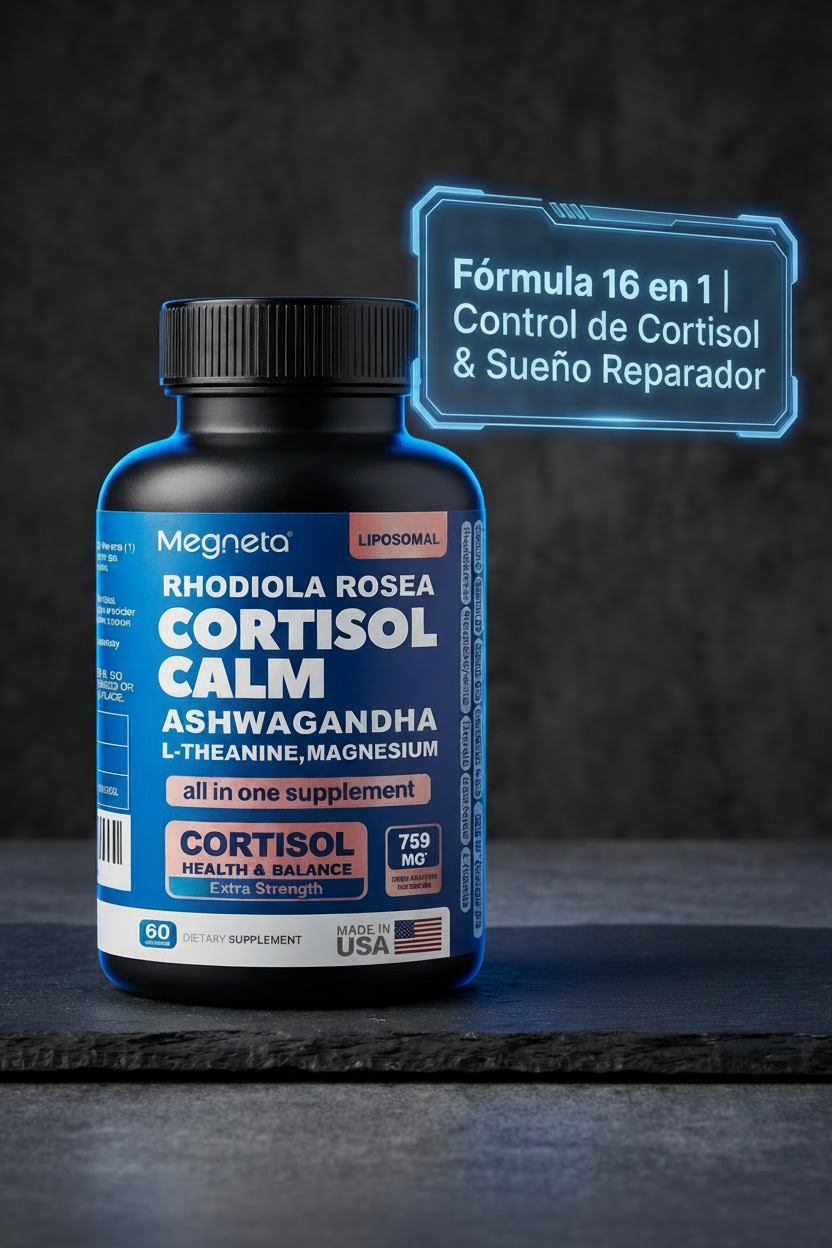 Suplemento Cortisol Calm – Fórmula 16 en 1 con Ashwagandha, Magnesio, L-Teanina & Rhodiola Rosea (60 Cápsulas)