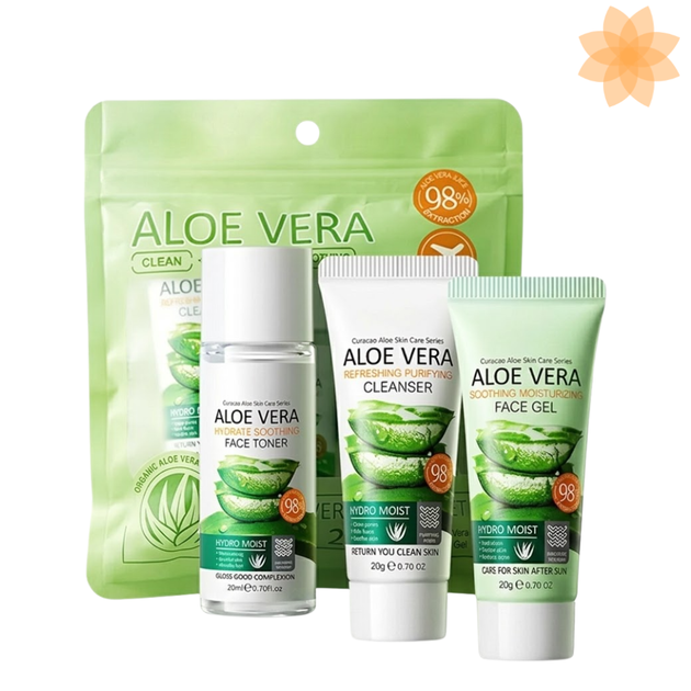 Kit facial aloe vera: toner hidratante y calmante 20 ml, limpiador 20 g y gel facial calmante e hidratante 20 g