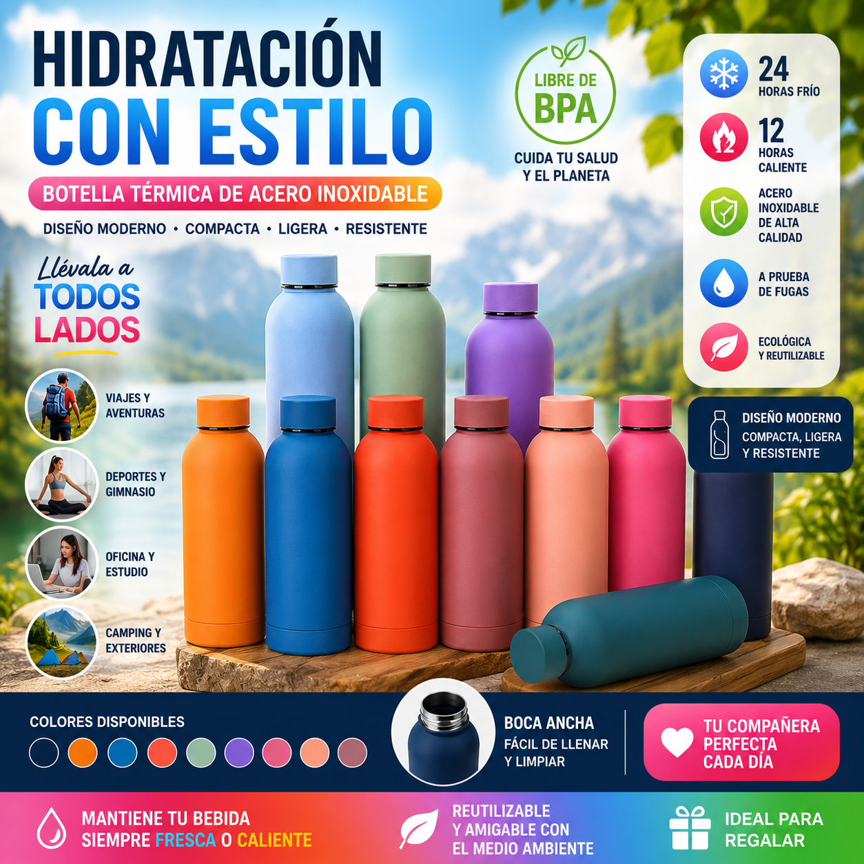 Botella Térmica Inoxidable de Precisión 500ml – Aislamiento 24h & Tapa Hermética