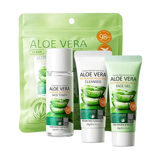 Kit facial aloe vera: toner hidratante y calmante, limpiador y gel facial calmante e hidratante