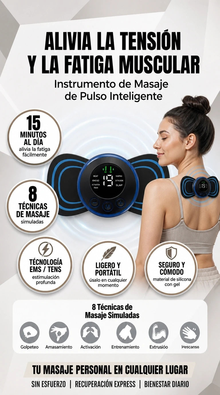 Mini Masajeador Cervical Portátil de Electroestimulación (Pack 3x2) – 10 Modos & Alivio Muscular Instantáneo